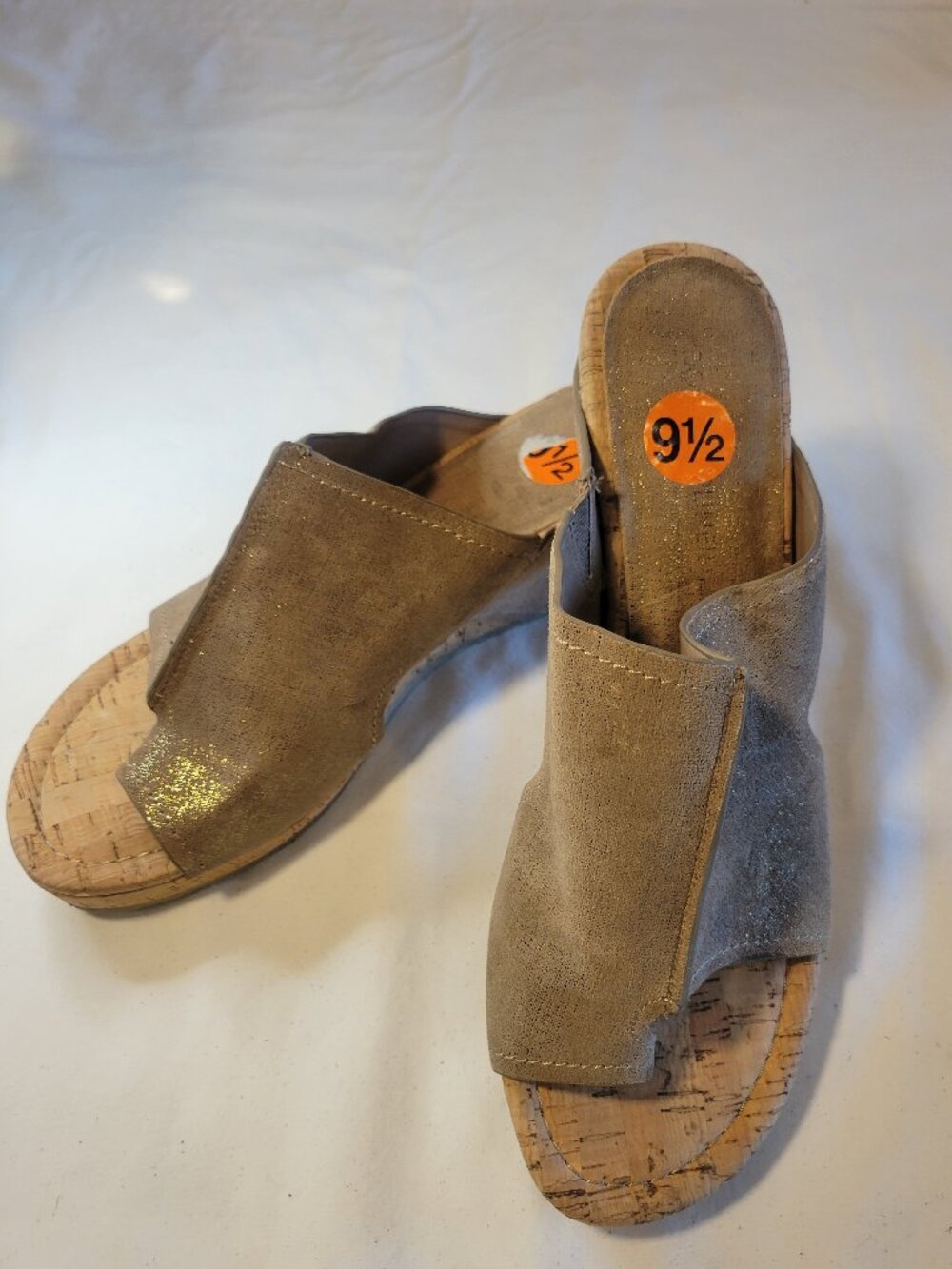 Donald J Pliner Gold Metallic Leather Cork Wedge Sandals Women's 9.5